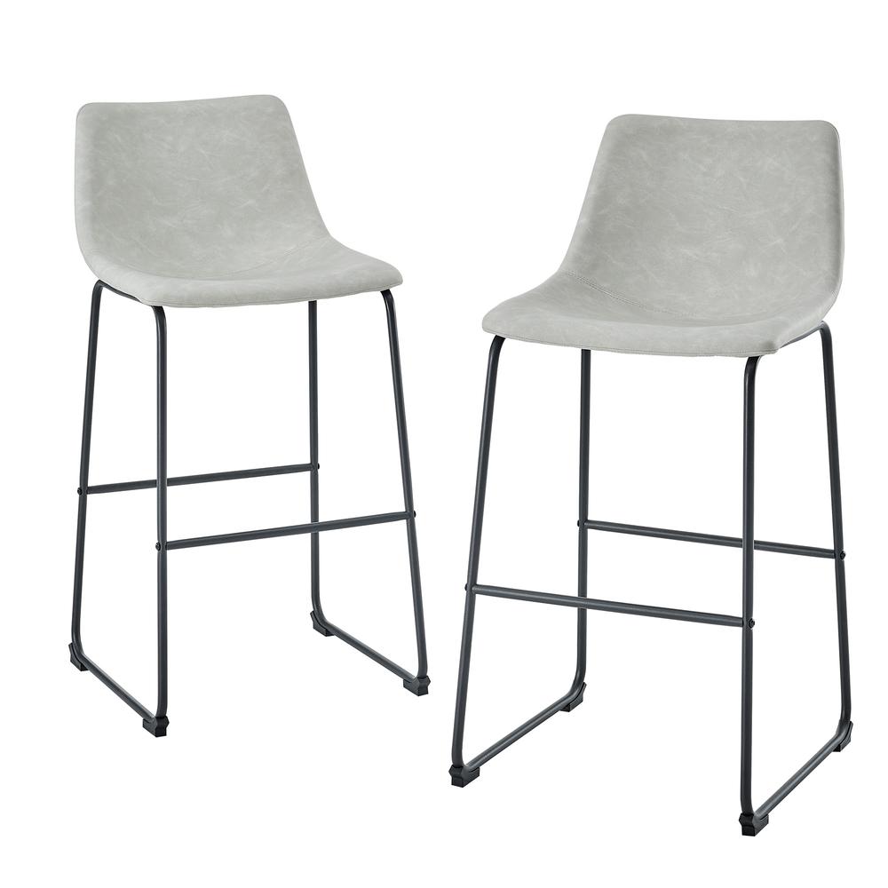 30" Industrial Faux Leather Barstools, Set of 2 - Grey. Picture 1