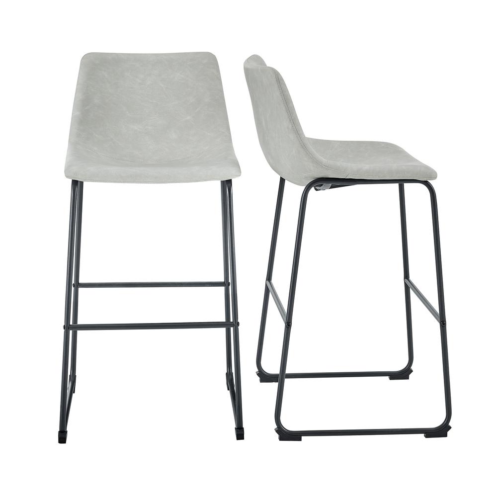 30" Industrial Faux Leather Barstools, Set of 2 - Grey. Picture 4