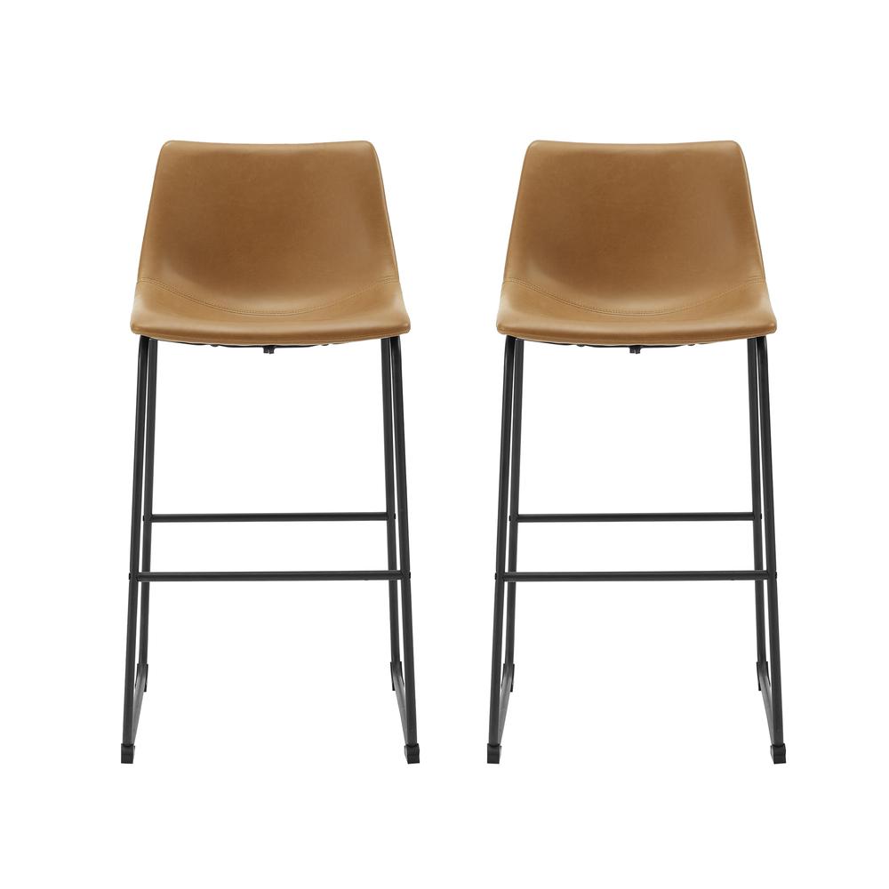 30" Industrial Faux Leather Barstool, set of 2- Whiskey Brown. The main picture.