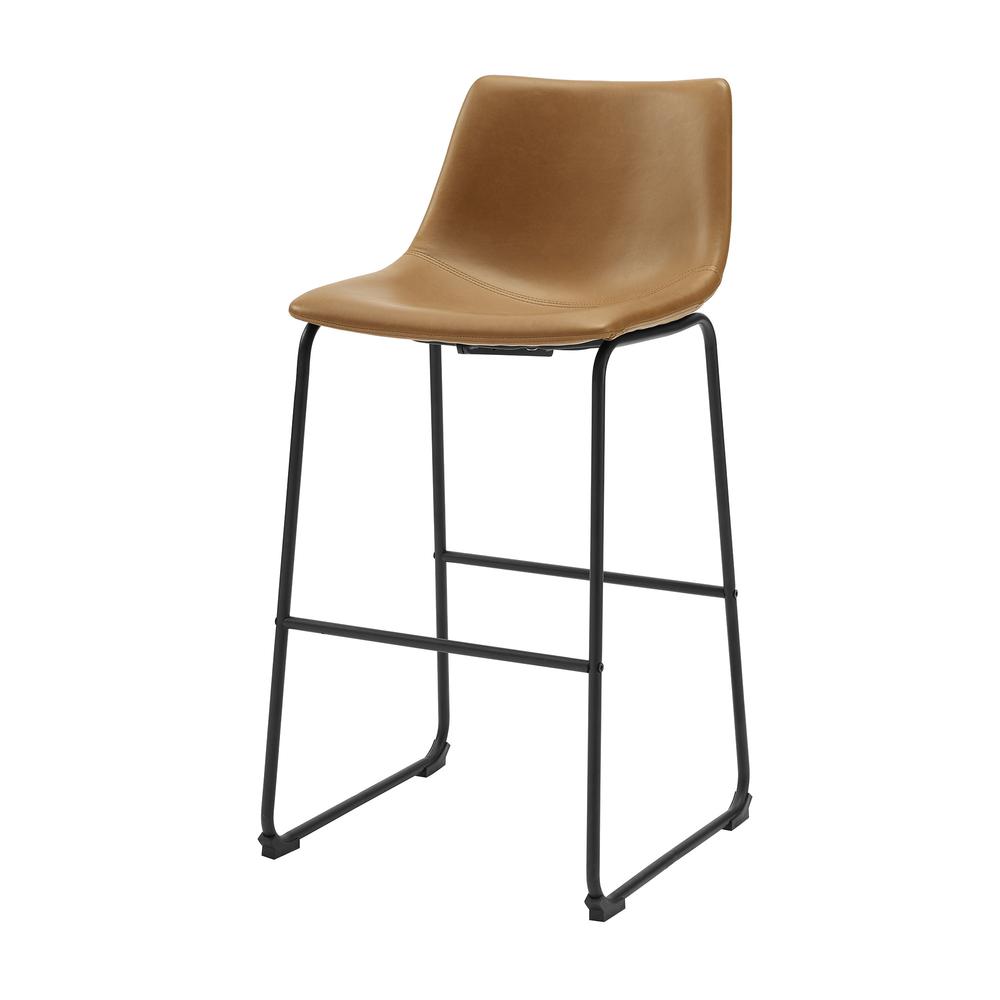 30" Industrial Faux Leather Barstool, set of 2- Whiskey Brown. Picture 3