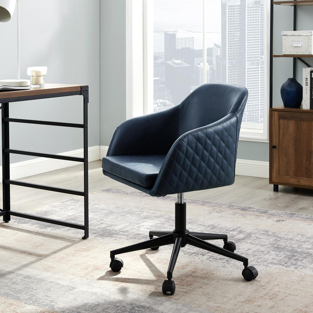 Tyler Quilted Upholstered Barrel Swivel Task Chair - Navy. Picture 1