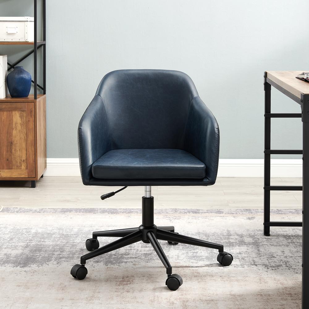 Tyler Quilted Upholstered Barrel Swivel Task Chair - Navy. Picture 2