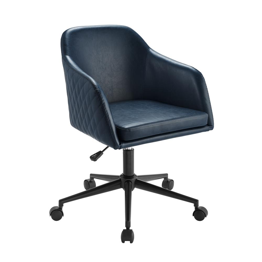 Tyler Quilted Upholstered Barrel Swivel Task Chair - Navy. Picture 3