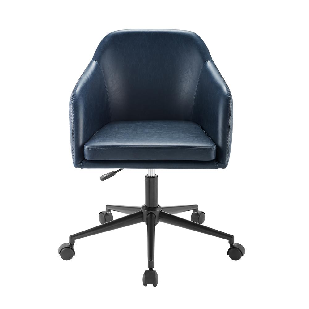Tyler Quilted Upholstered Barrel Swivel Task Chair - Navy. Picture 4