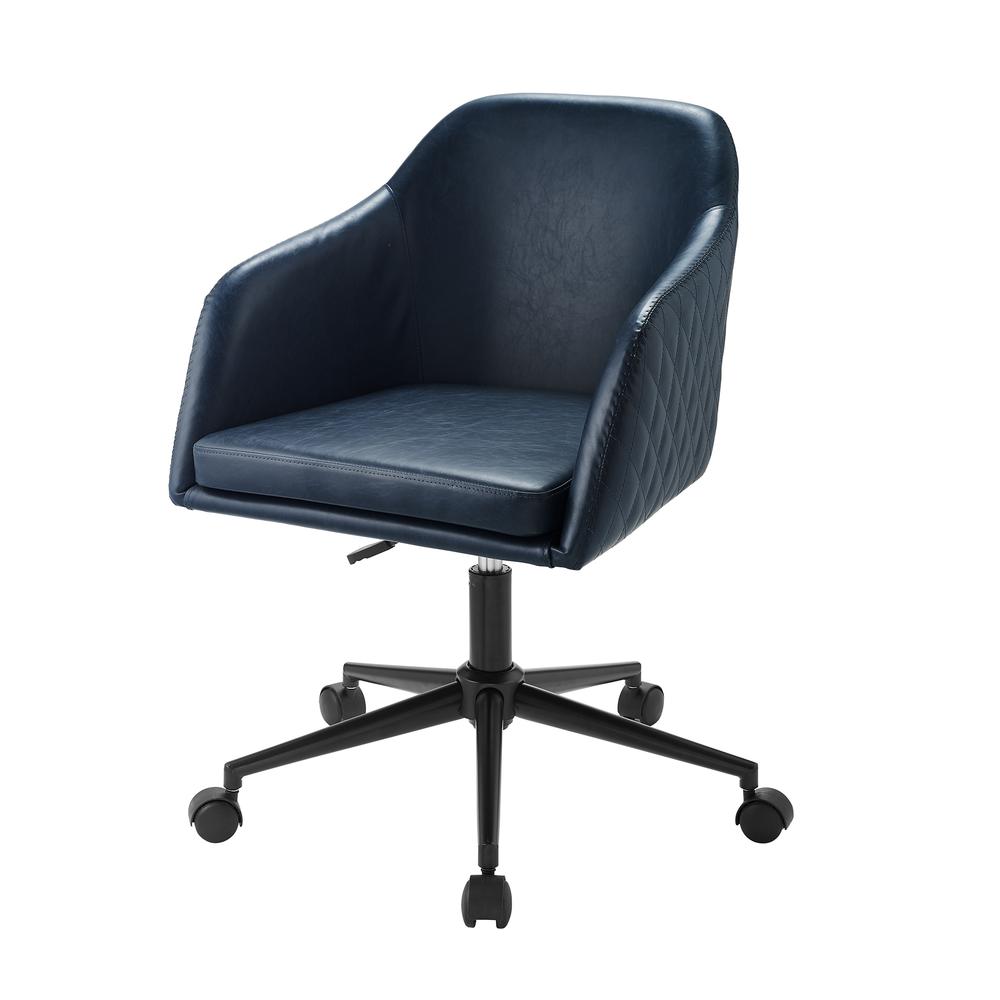 Tyler Quilted Upholstered Barrel Swivel Task Chair - Navy. Picture 5