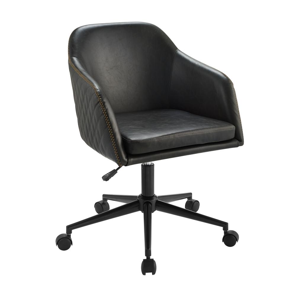 Tyler Quilted Upholstered Barrel Swivel Task Chair - Charcoal. Picture 3
