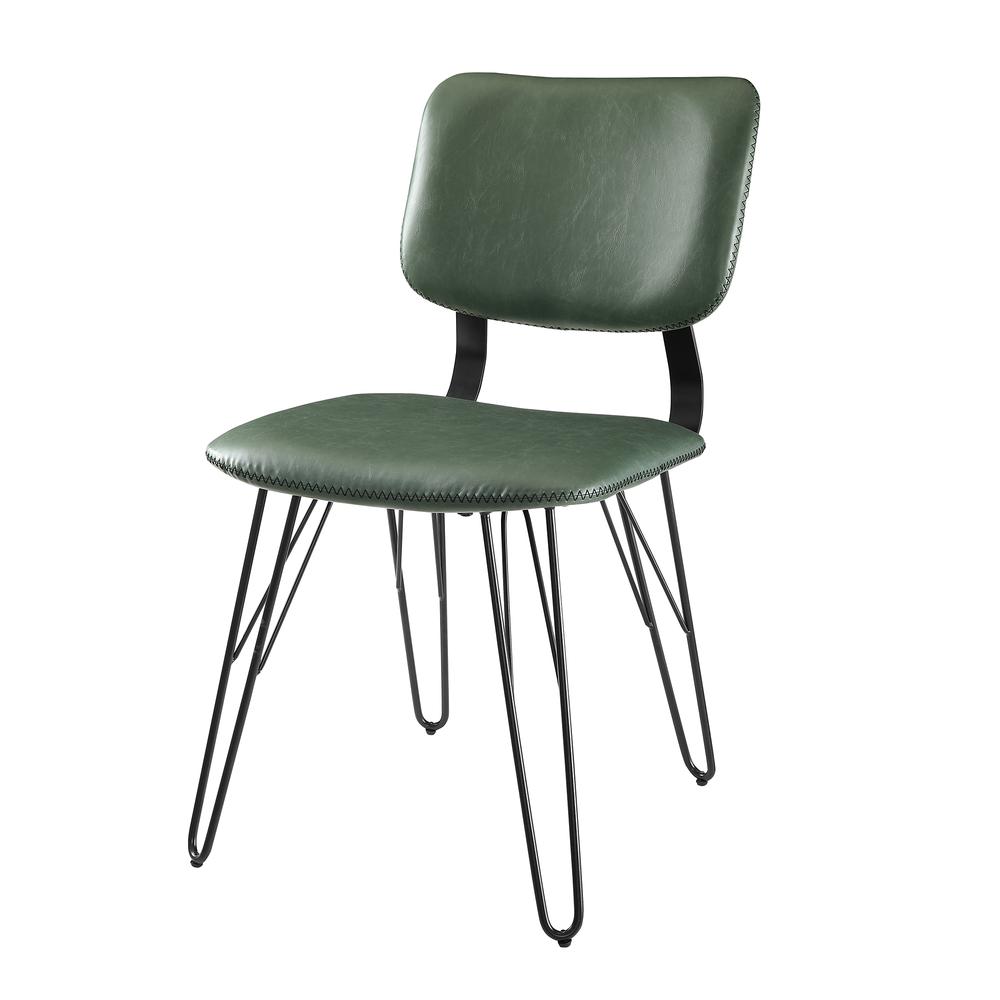 Mid Century Modern Accent Dining Chair with Black Edge Stitching, set of 2 - Green. Picture 1