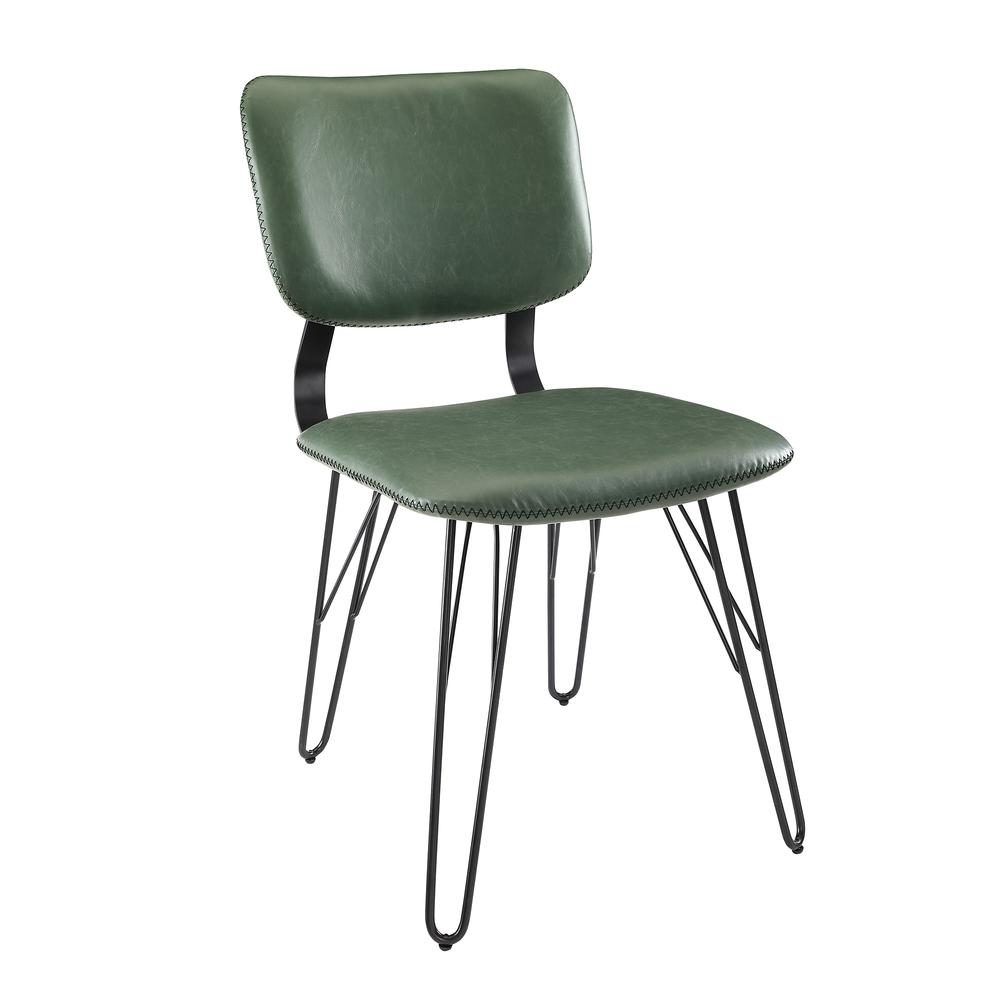 Mid Century Modern Accent Dining Chair with Black Edge Stitching, set of 2 - Green. Picture 3