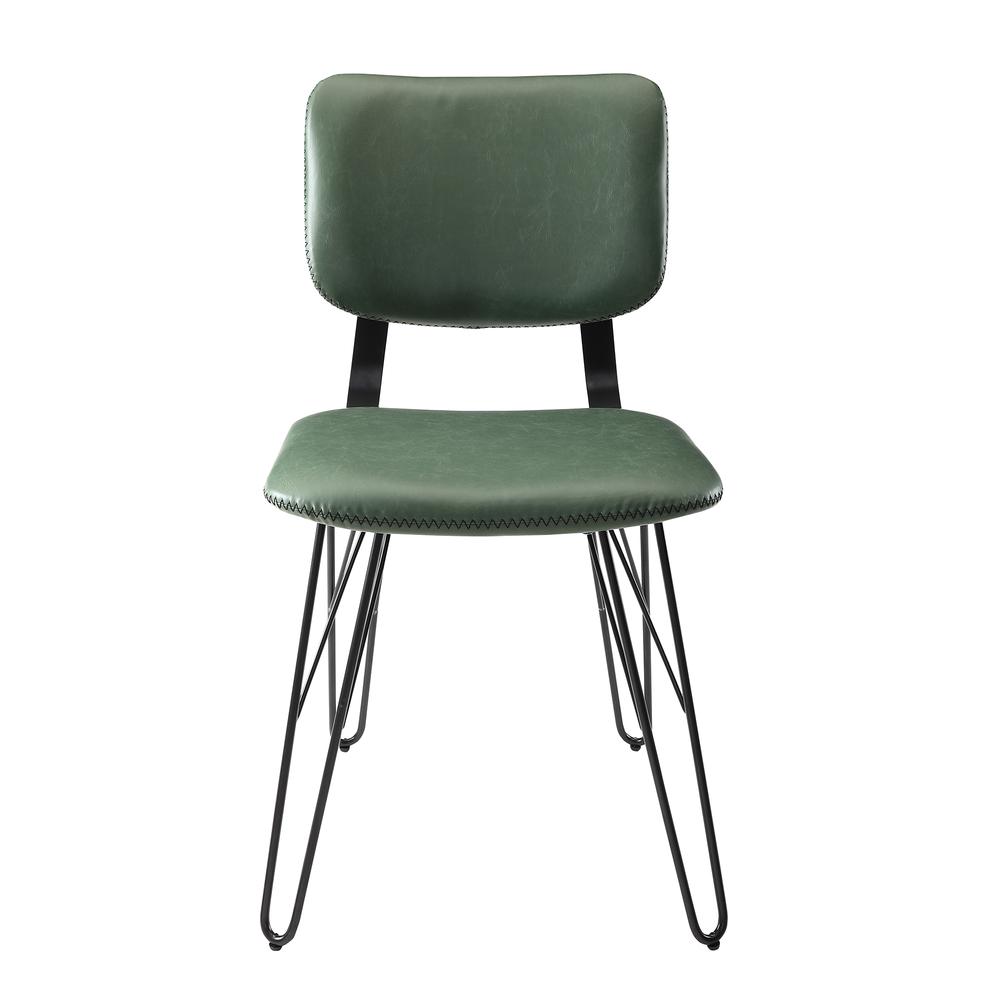 Mid Century Modern Accent Dining Chair with Black Edge Stitching, set of 2 - Green. Picture 4
