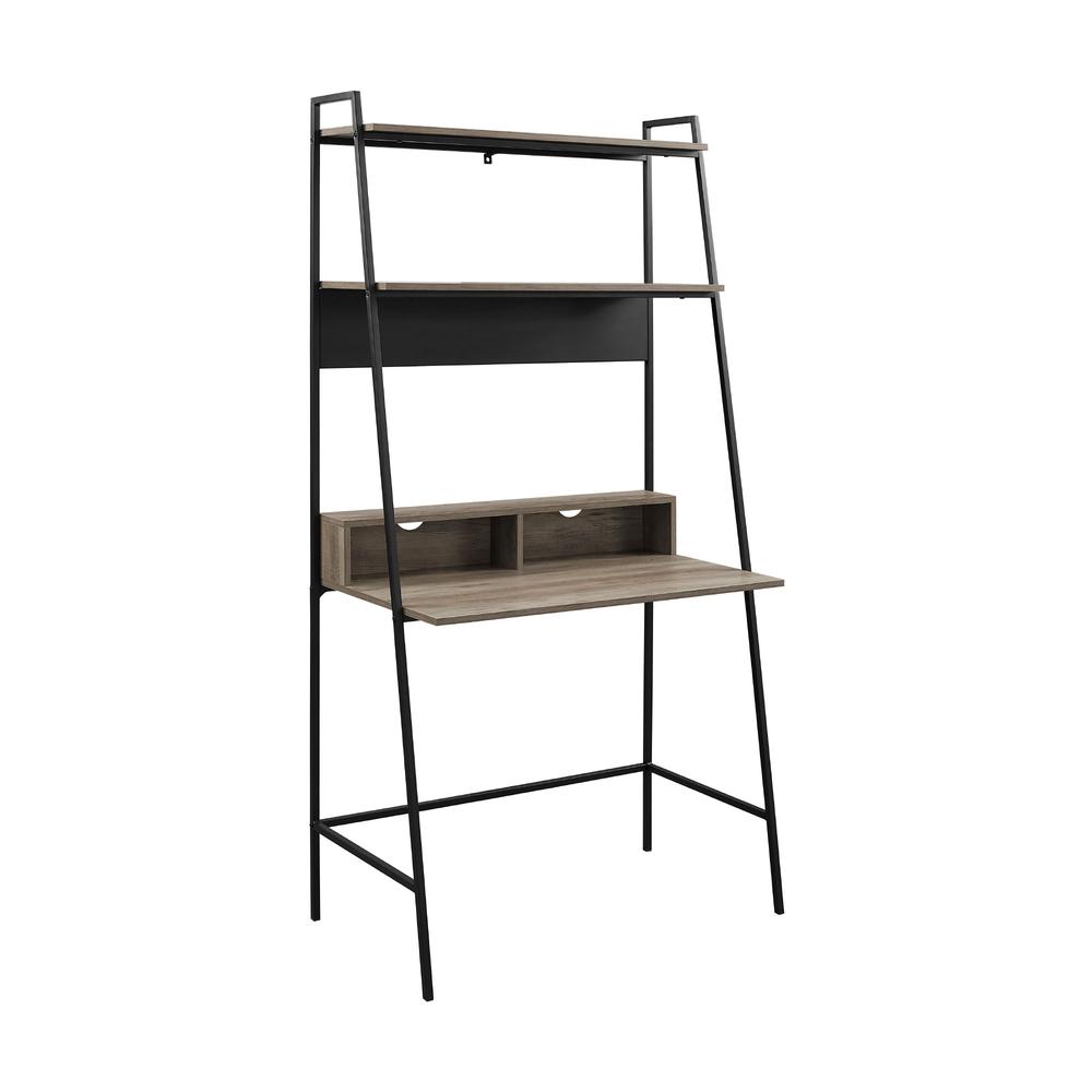 36" Urban Industrial Metal and Wood Ladder Computer Desk - Grey Wash. Picture 3