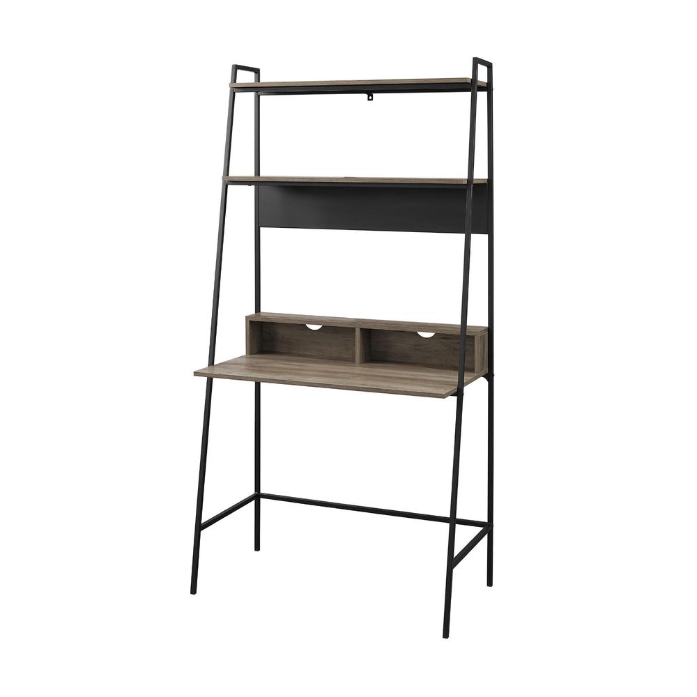 36" Urban Industrial Metal and Wood Ladder Computer Desk - Grey Wash. Picture 5