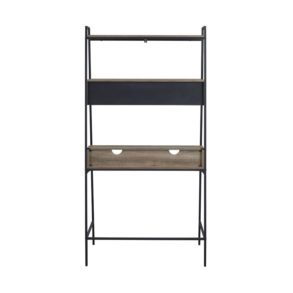 36" Urban Industrial Metal and Wood Ladder Computer Desk - Grey Wash. Picture 6