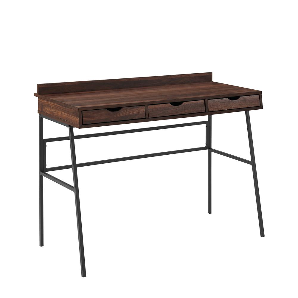 42" 3-Drawer Angled Front Desk - Dark Walnut. Picture 1