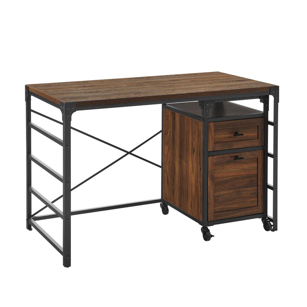 48" Angle Iron Desk with Filing Cabinet Cabinet - Dark Walnut. Picture 1