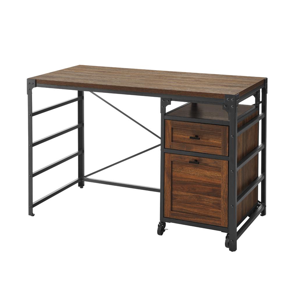 48" Angle Iron Desk with Filing Cabinet Cabinet - Dark Walnut. Picture 3