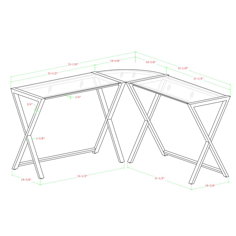 X-frame Glass & Metal L-Shaped Computer Desk - Black/Black. Picture 3