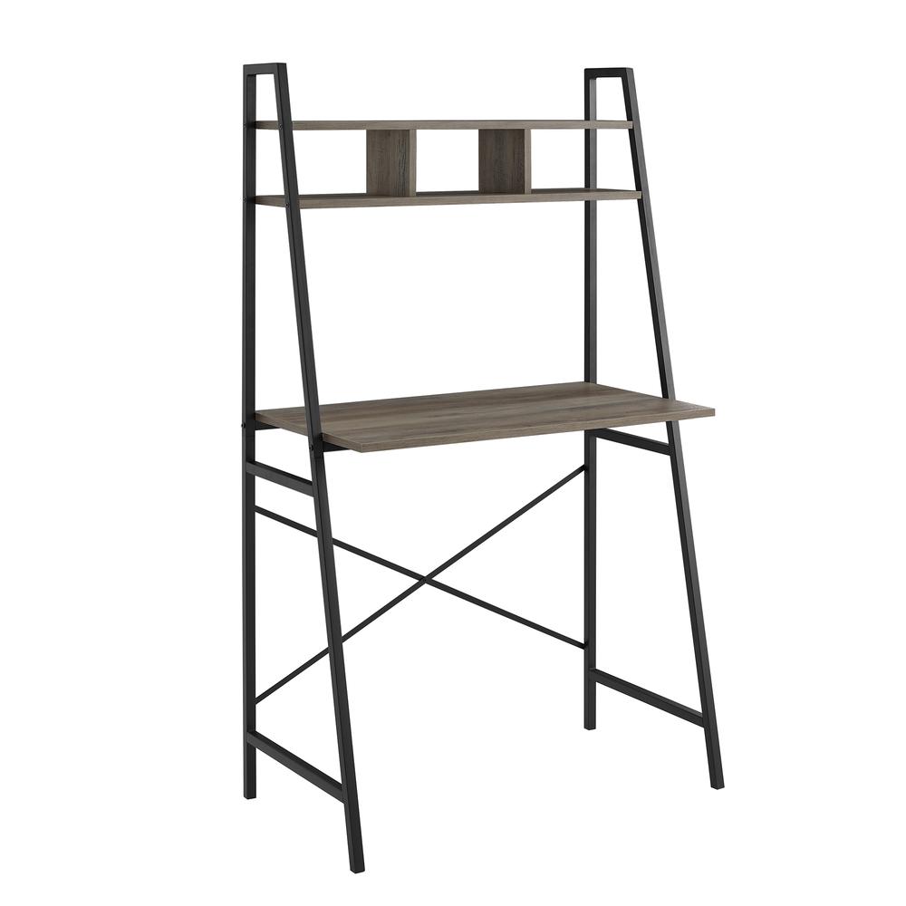 Mini Arlo 56" Tall Compact Industrial Ladder Desk with Storage - Grey Wash. Picture 1