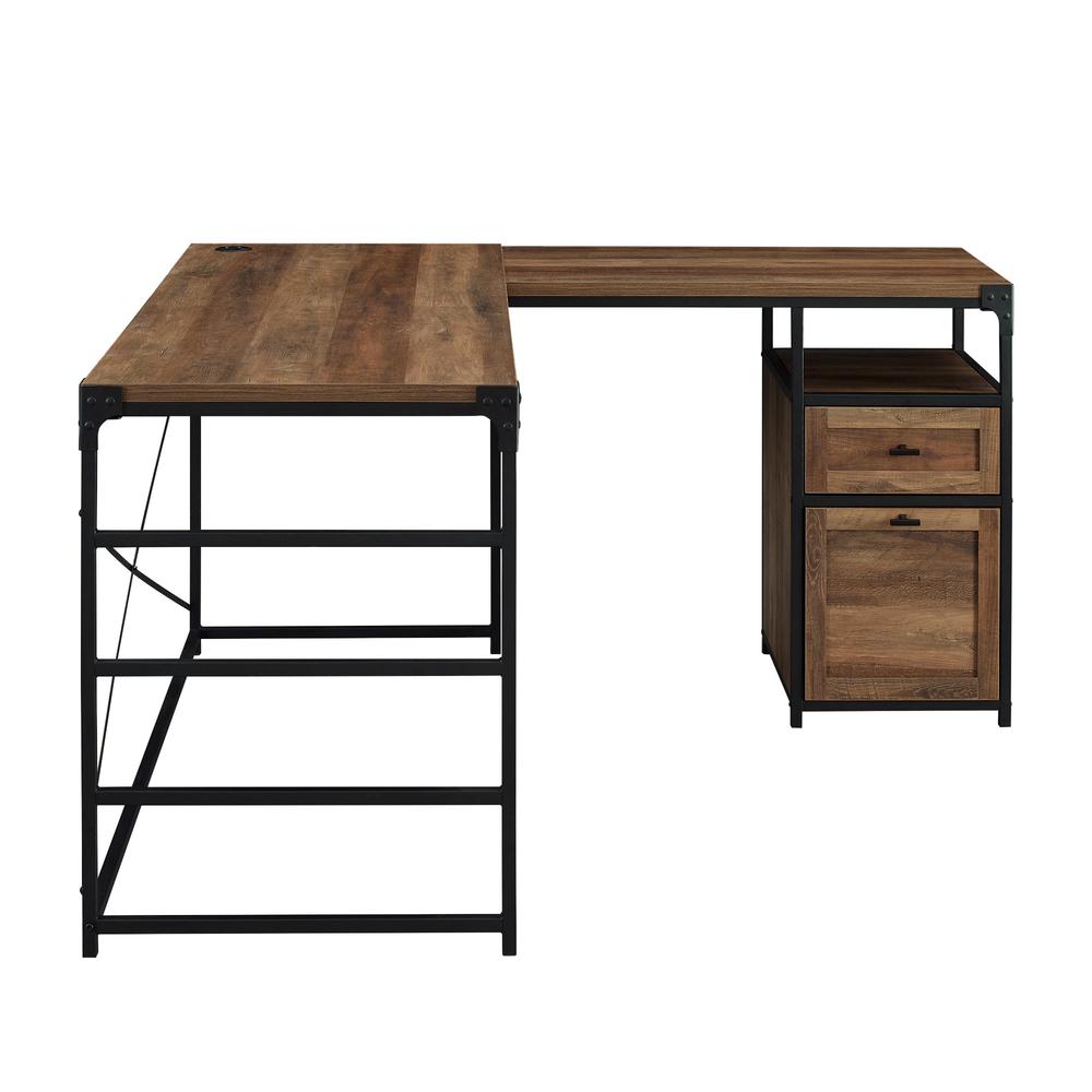 Angle Iron L-Shaped Computer Desk with Storage - Reclaimed Barnwood. Picture 4