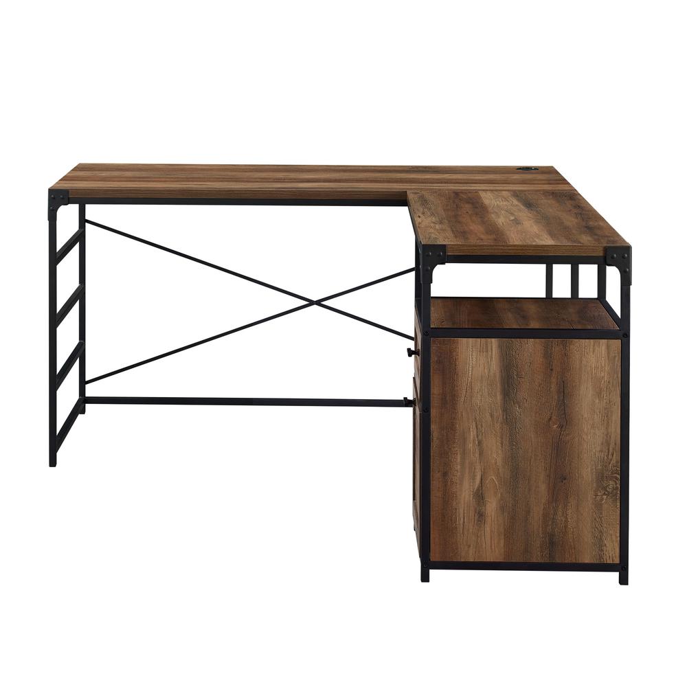 Angle Iron L-Shaped Computer Desk with Storage - Reclaimed Barnwood. Picture 5