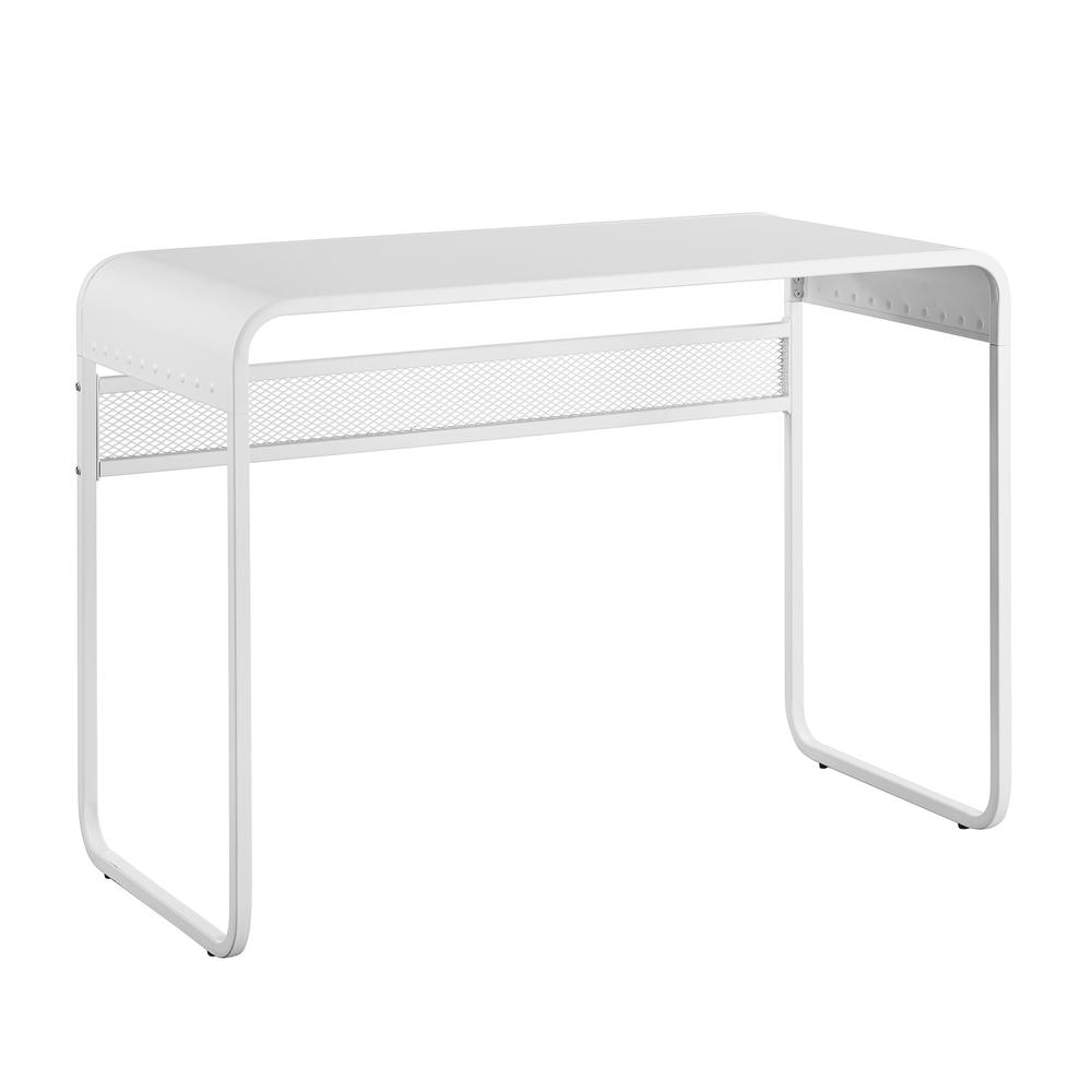 42" Modern Urban Industrial Metal Desk with Curved Top - Matte White. Picture 1