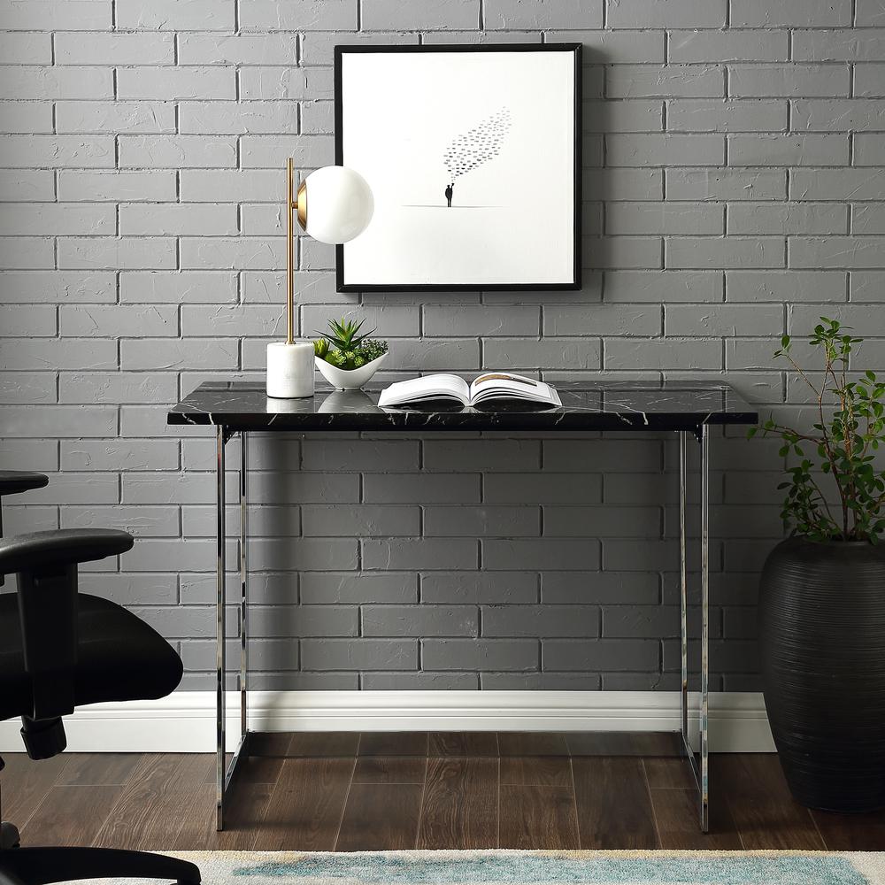 42” Black Faux Marble and Chrome Writing Desk. Picture 2