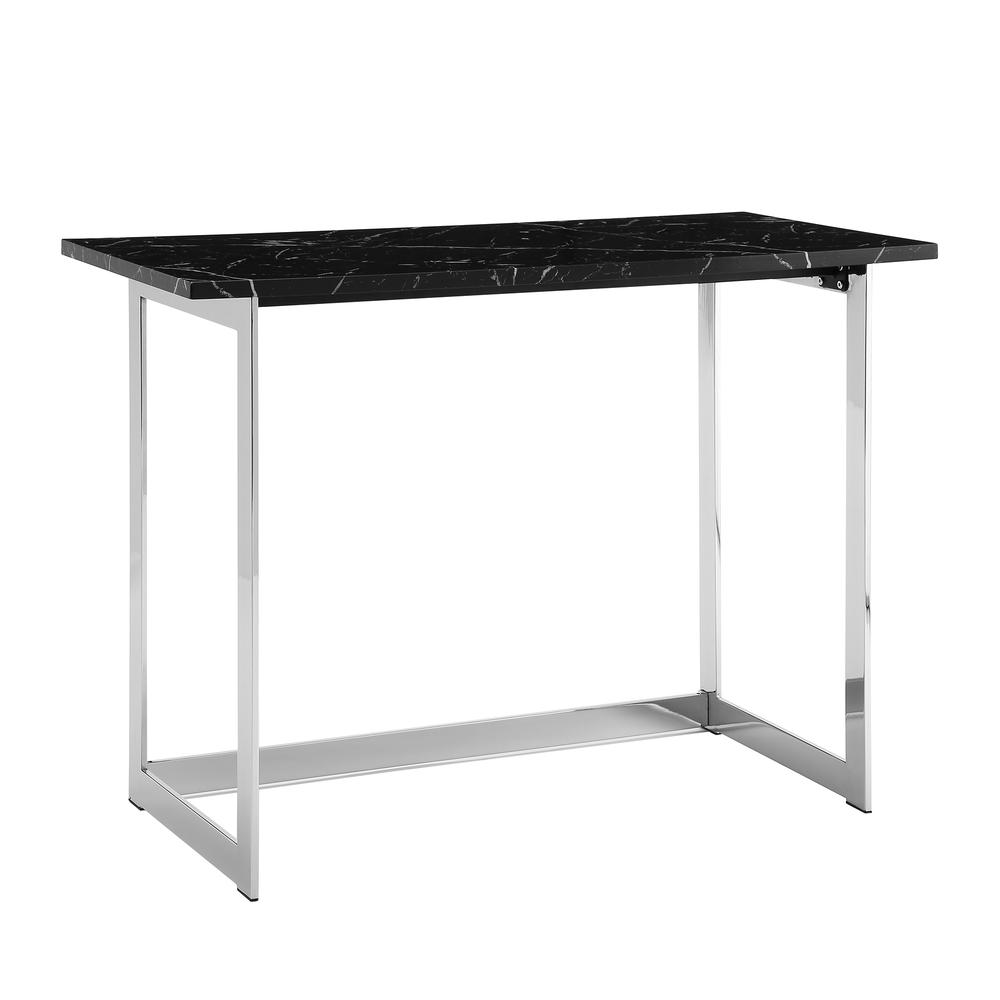 42” Black Faux Marble and Chrome Writing Desk. Picture 1