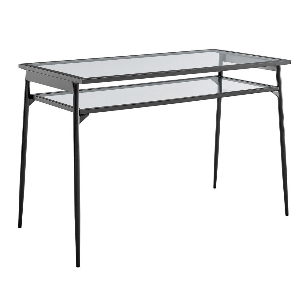 Rayna 48" Two Tier Glass and Metal Desk - Black. Picture 1