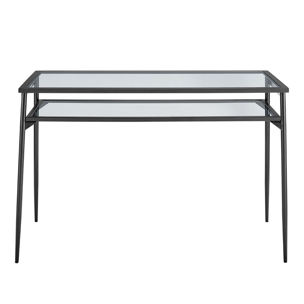 Rayna 48" Two Tier Glass and Metal Desk - Black. Picture 2