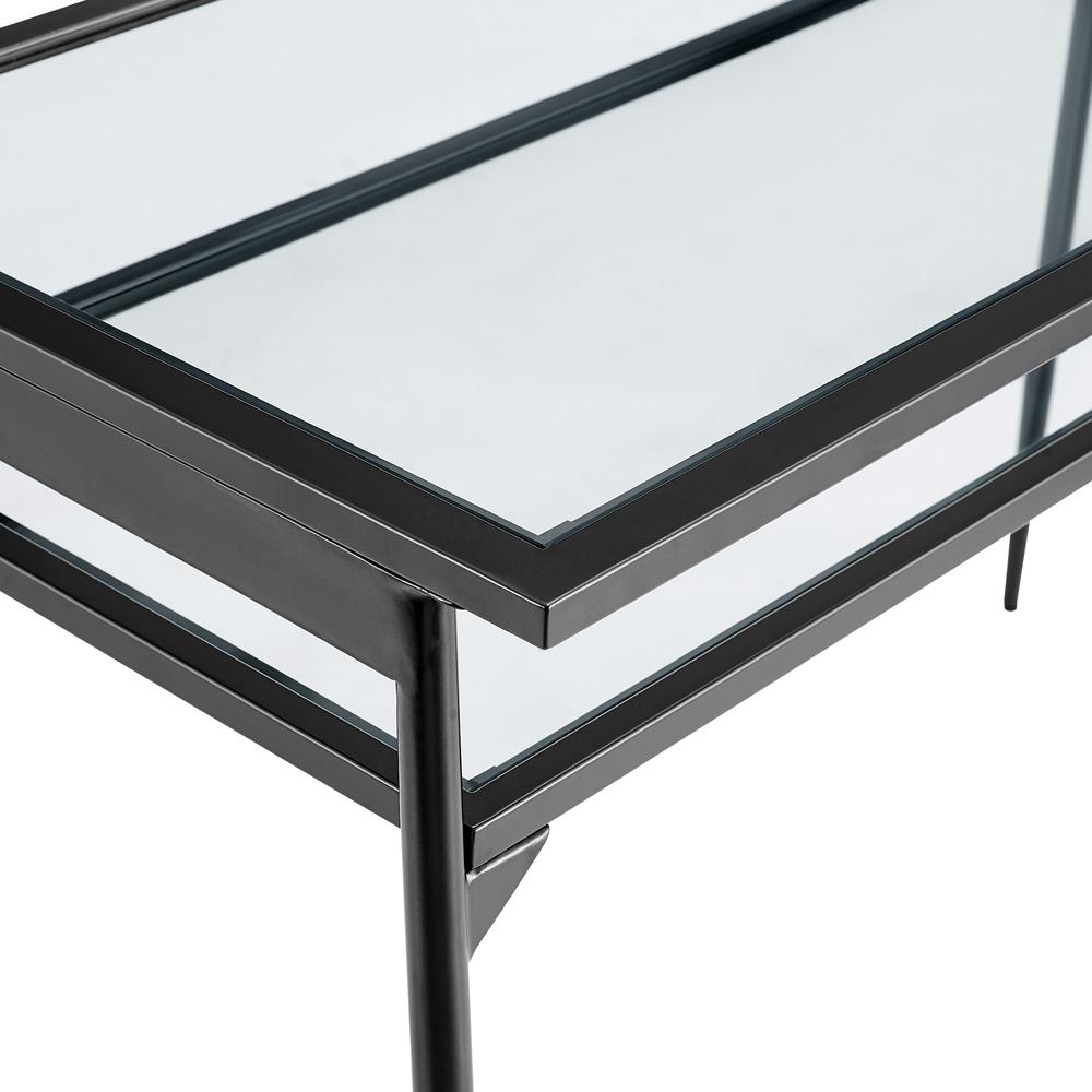 Rayna 48" Two Tier Glass and Metal Desk - Black. Picture 5
