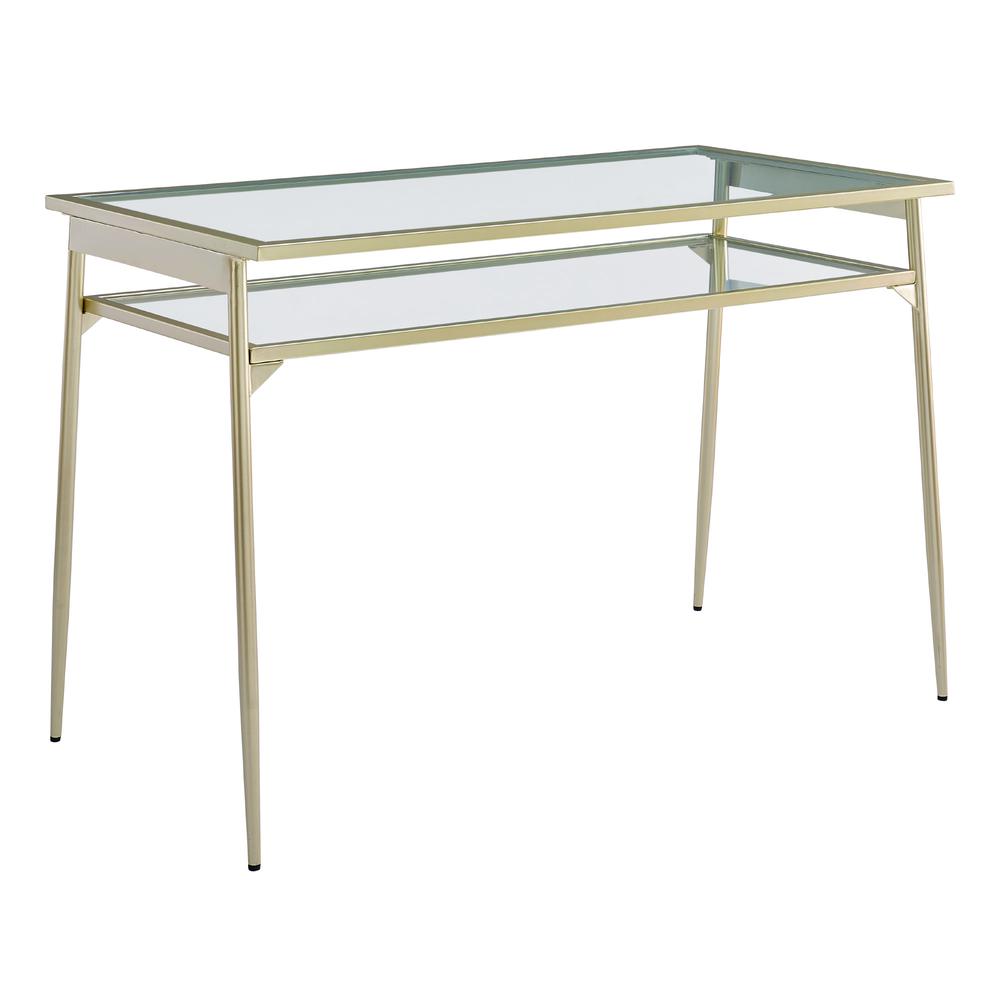 Rayna 48" Two Tier Glass and Metal Desk - Gold. The main picture.