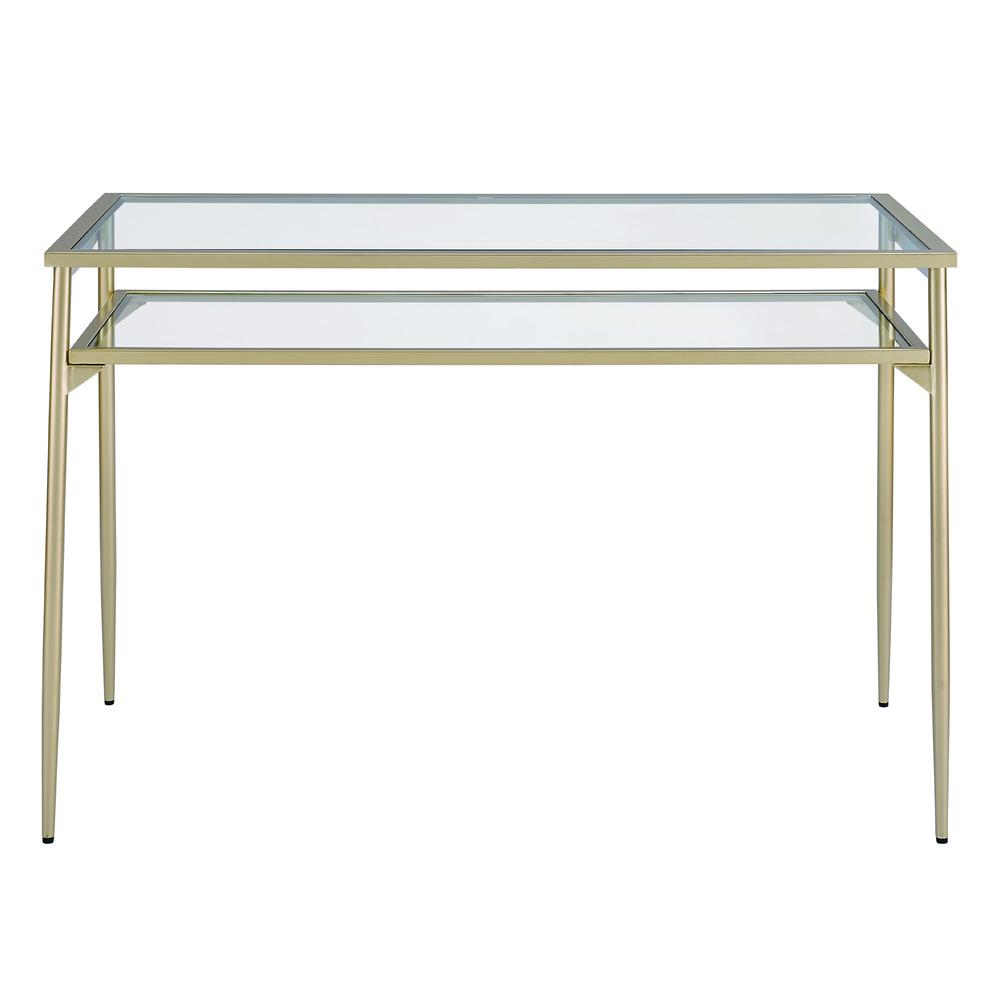 Rayna 48" Two Tier Glass and Metal Desk - Gold. Picture 2