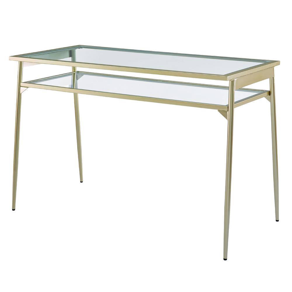 Rayna 48" Two Tier Glass and Metal Desk - Gold. Picture 3