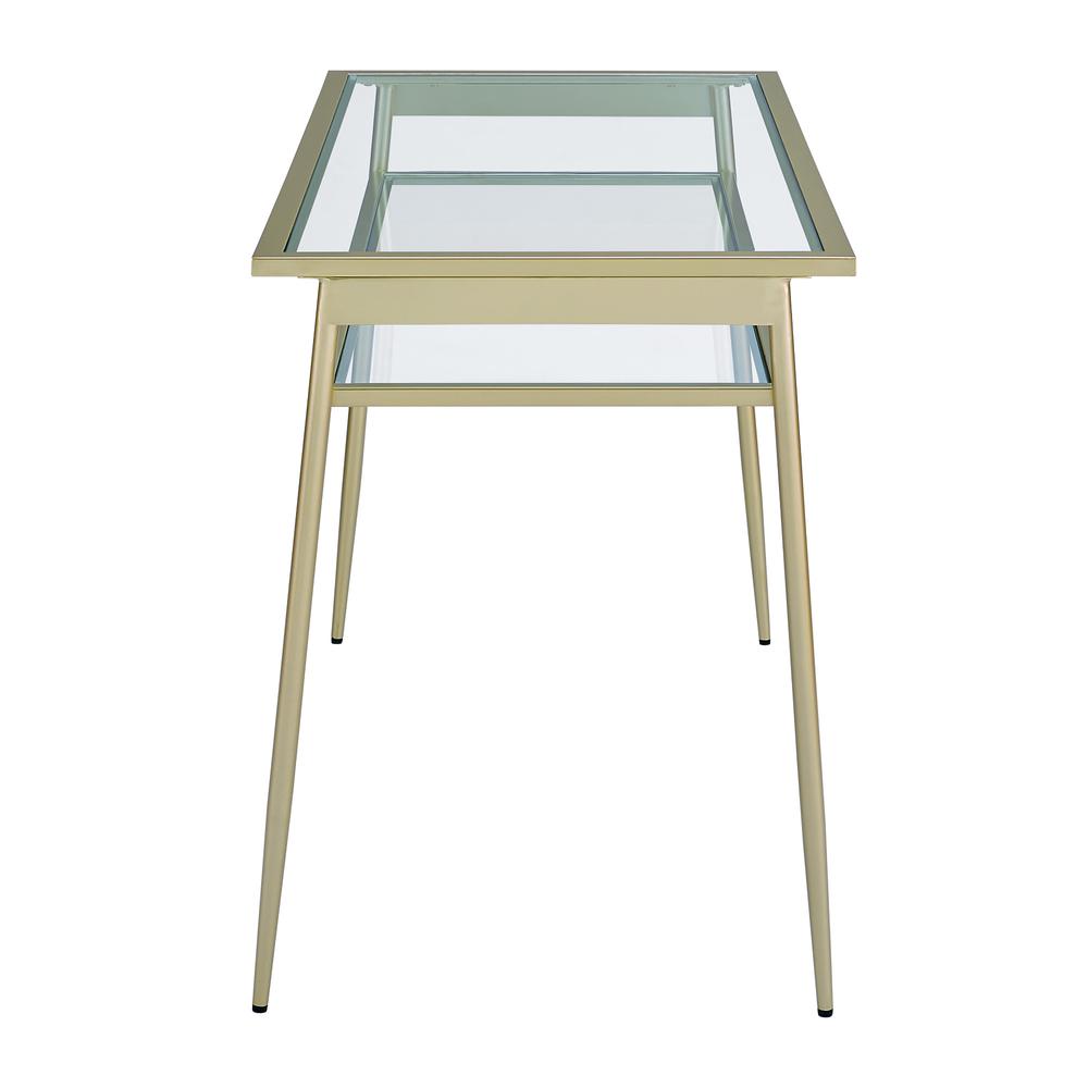 Rayna 48" Two Tier Glass and Metal Desk - Gold. Picture 4