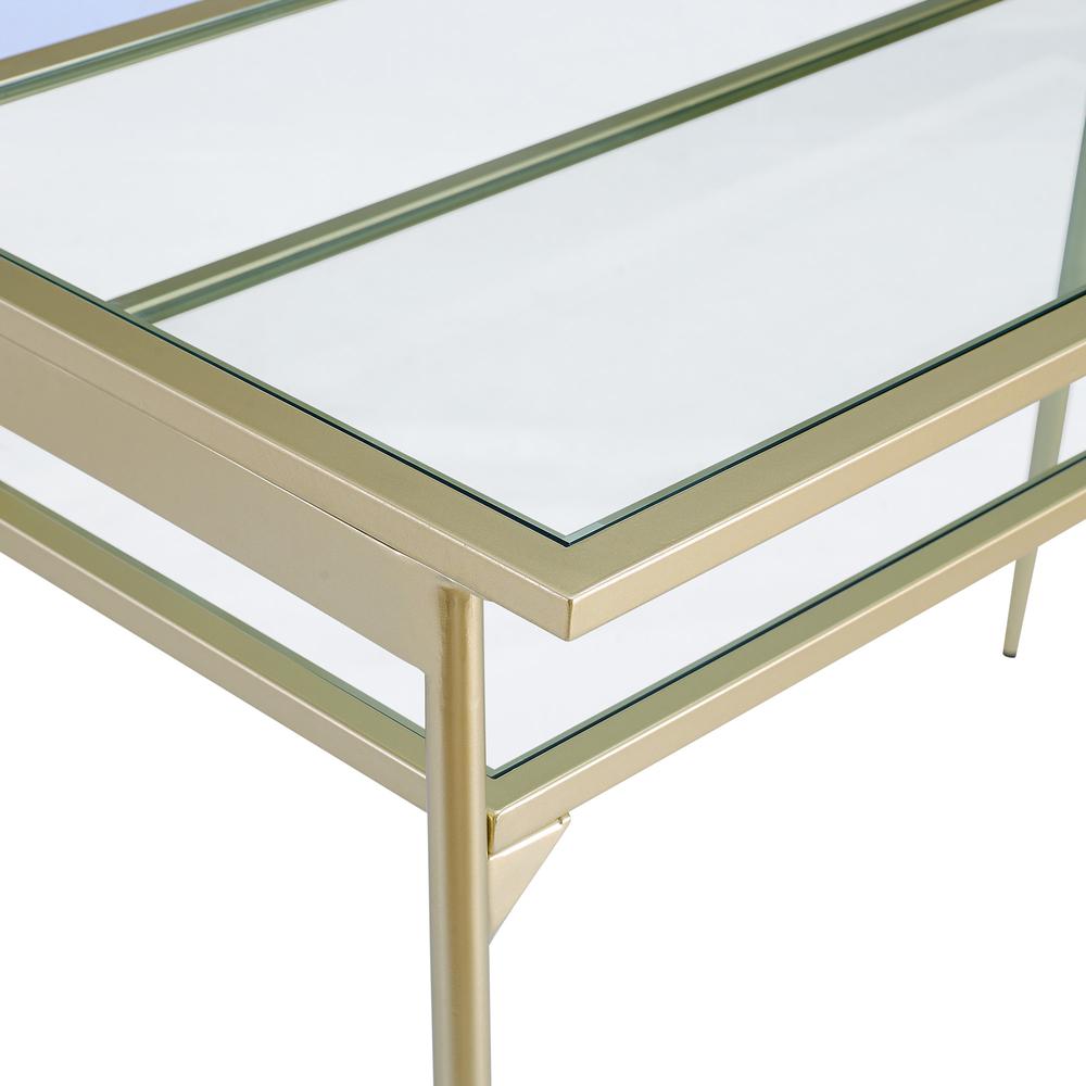 Rayna 48" Two Tier Glass and Metal Desk - Gold. Picture 5