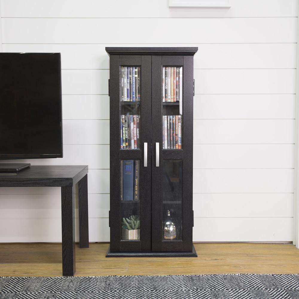 41" Wood Media Storage Tower Cabinet - Black. Picture 3