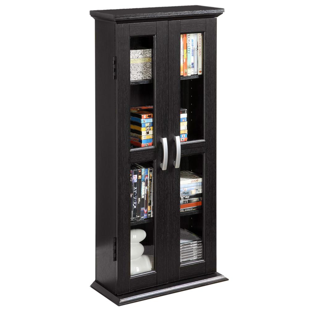 41" Wood Media Storage Tower Cabinet - Black. Picture 1