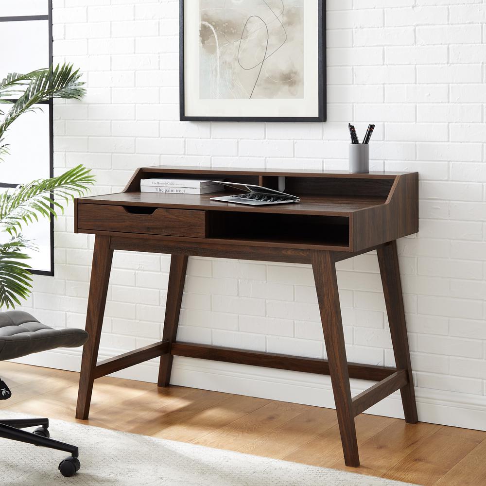 Modern Hutch-Top Computer Desk – Dark Walnut. Picture 1