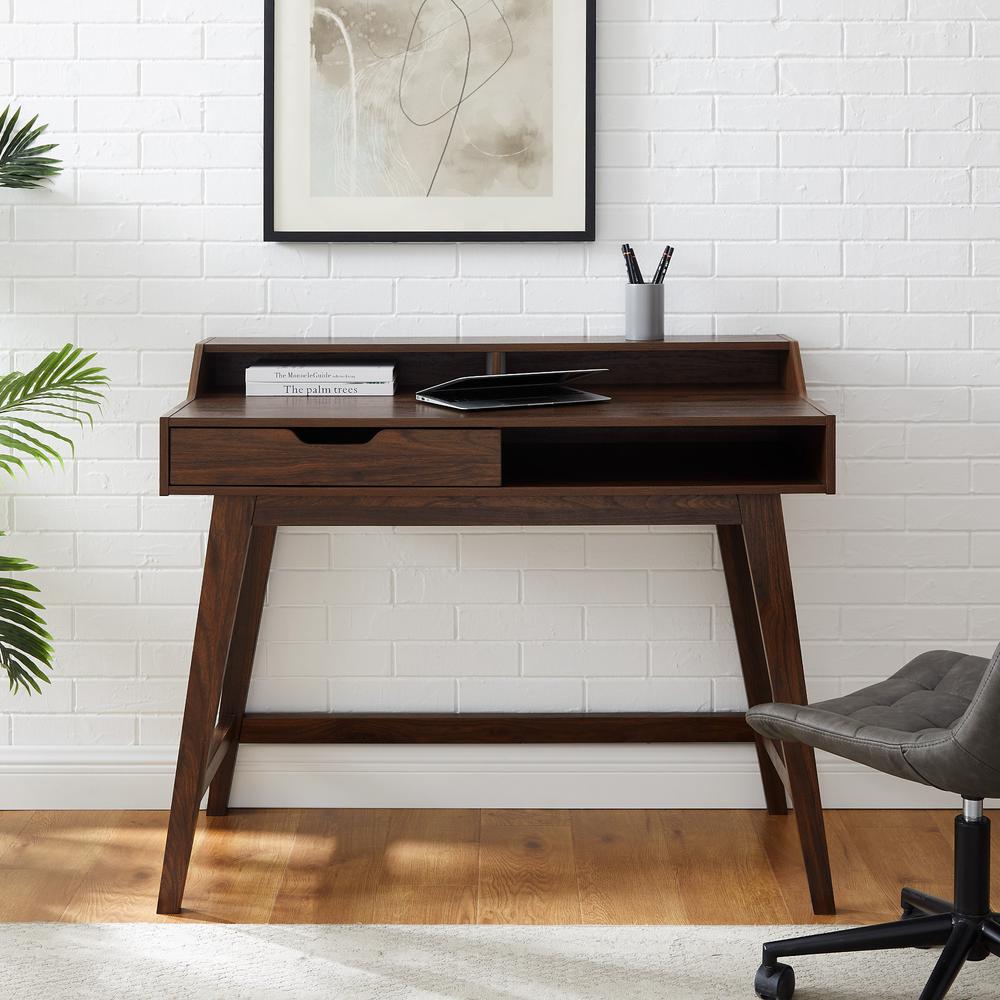 Modern Hutch-Top Computer Desk – Dark Walnut. Picture 2