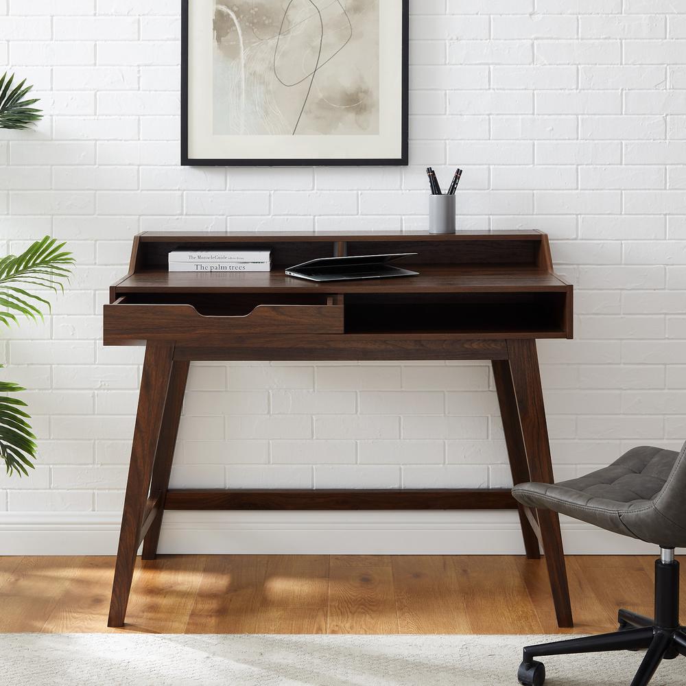 Modern Hutch-Top Computer Desk – Dark Walnut. Picture 3