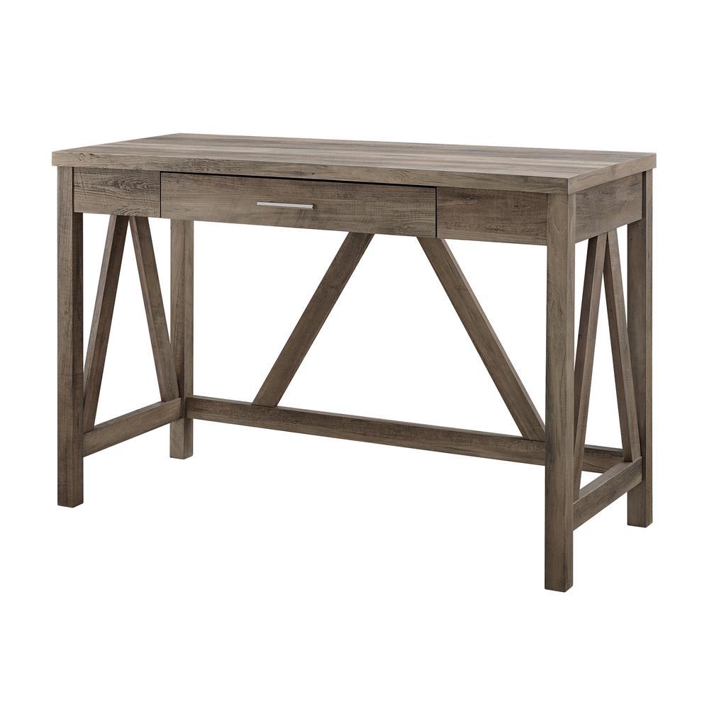 46" Rustic Farmhouse A-Frame Computer Desk with Drawer - Grey Wash. Picture 5