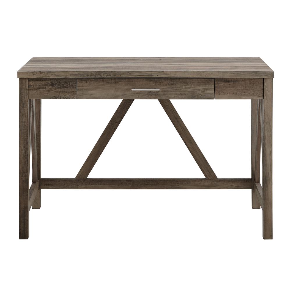 46" Rustic Farmhouse A-Frame Computer Desk with Drawer - Grey Wash. Picture 6