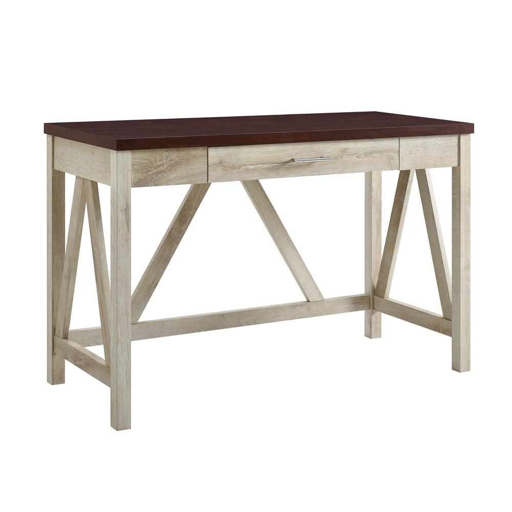 46" A-Frame Desk, White Oak Base/Traditional Brown Top. Picture 1