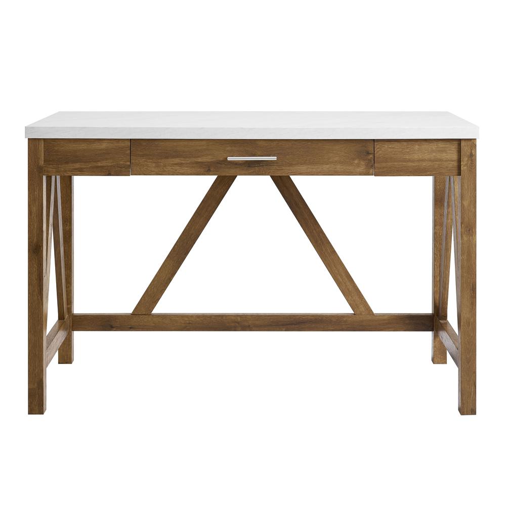 46" A-Frame Desk, Natural Walnut Base/White Marble Top. Picture 3