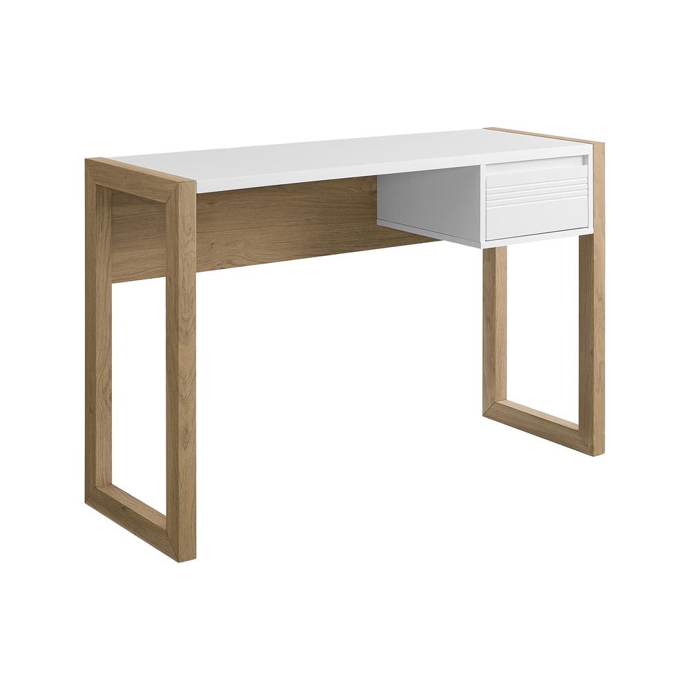 Ashton 46" Fluted Drawer Writing Desk - English Oak/Solid White. Picture 1
