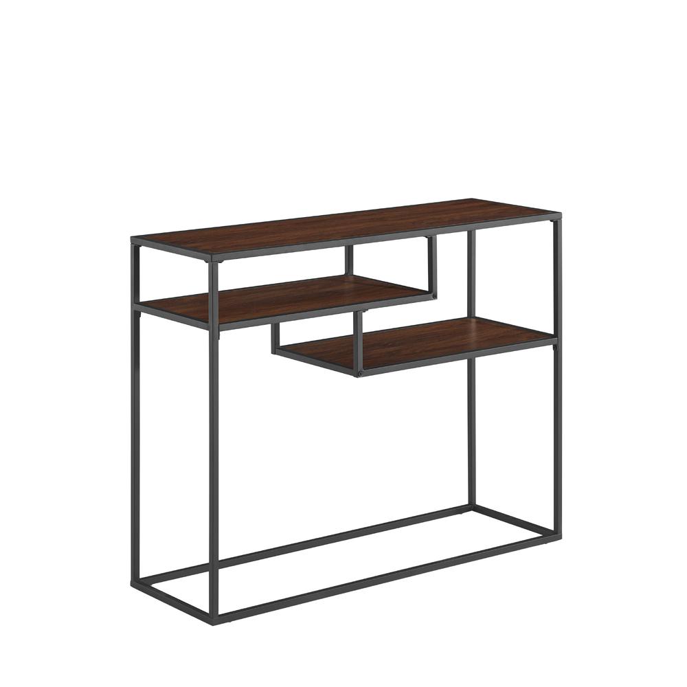 42" Metal And Wood Tiered Shelf Entry Table - Dark Walnut/ Black. Picture 1