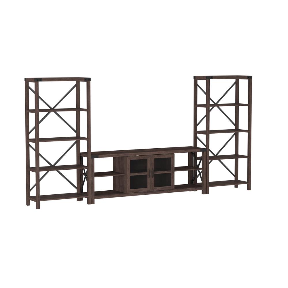 Industrial X-Metal Shelves with 70" Glass Door Fireplace TV Stand - Sable Grey. Picture 1