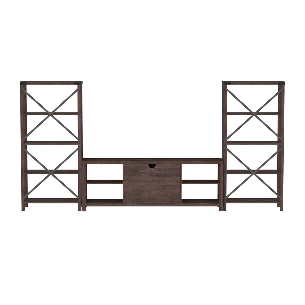 Industrial X-Metal Shelves with 70" Glass Door Fireplace TV Stand - Sable Grey. Picture 4
