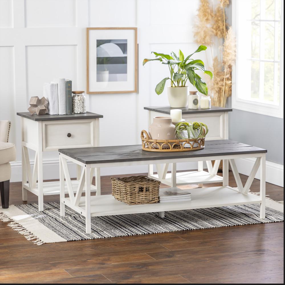 3-Piece Distressed Solid Wood Table Set - Grey/White Wash. Picture 2