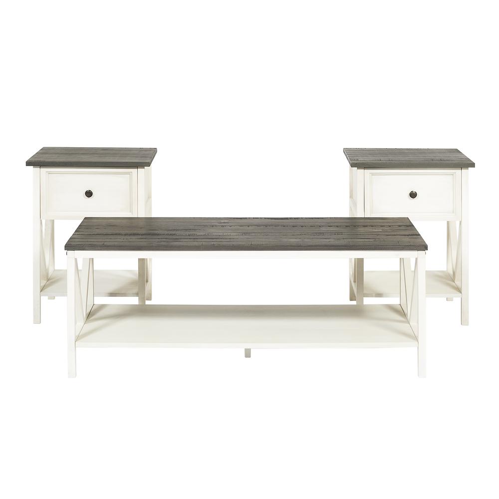 3-Piece Distressed Solid Wood Table Set - Grey/White Wash. Picture 4