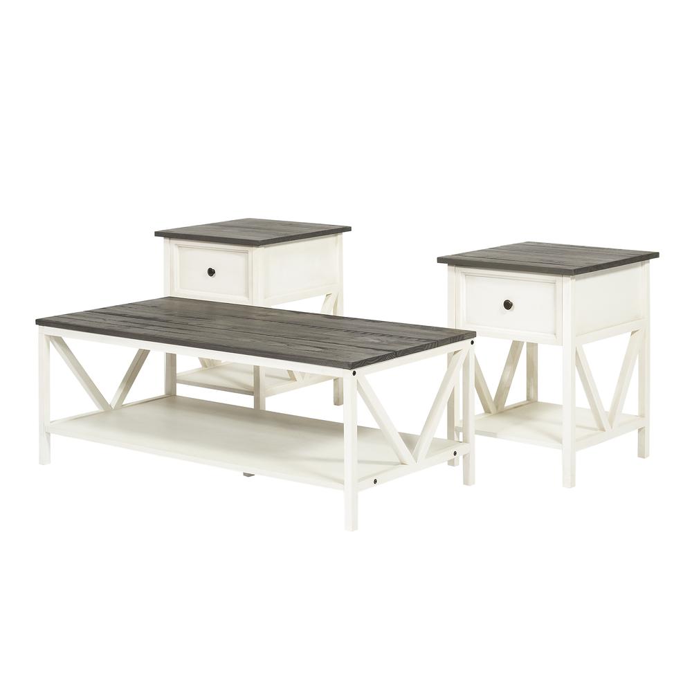 3-Piece Distressed Solid Wood Table Set - Grey/White Wash. Picture 6